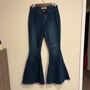 Rock & Roll Denim Jeans Bargain Button Bell Flare Raw Hem Boho Rodeo Women 30x34
